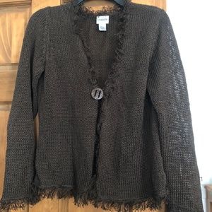 Brown Crochet Fringe Cardigan